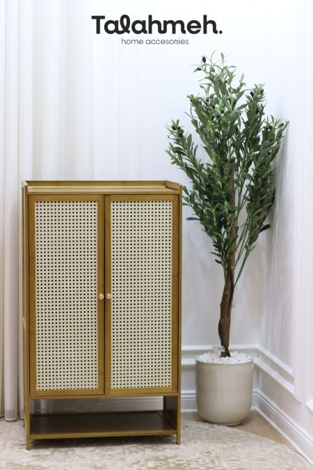 خزانة دفتين مع رف خشب بامبو